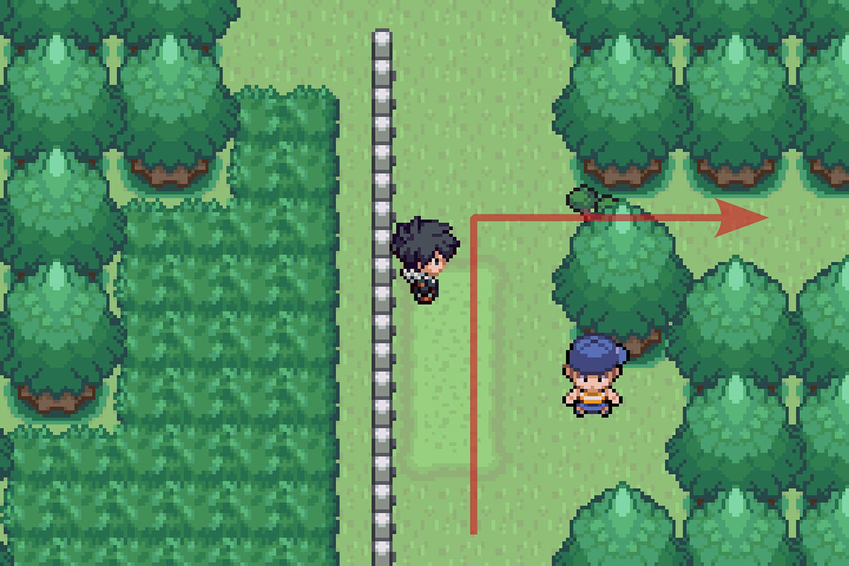 Using Cut to access the hidden path east. / Pokémon Unbound