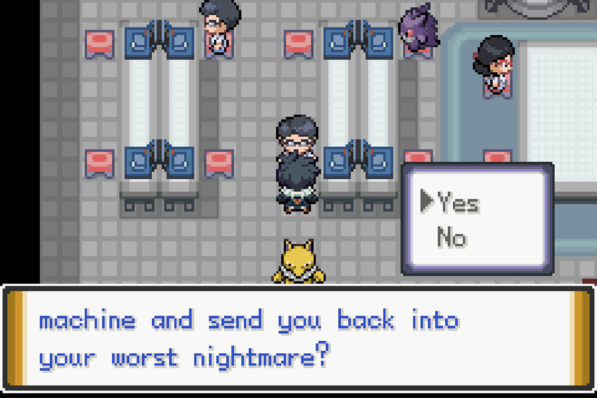 Asking the scientist to use the machine. / Pokémon Unbound
