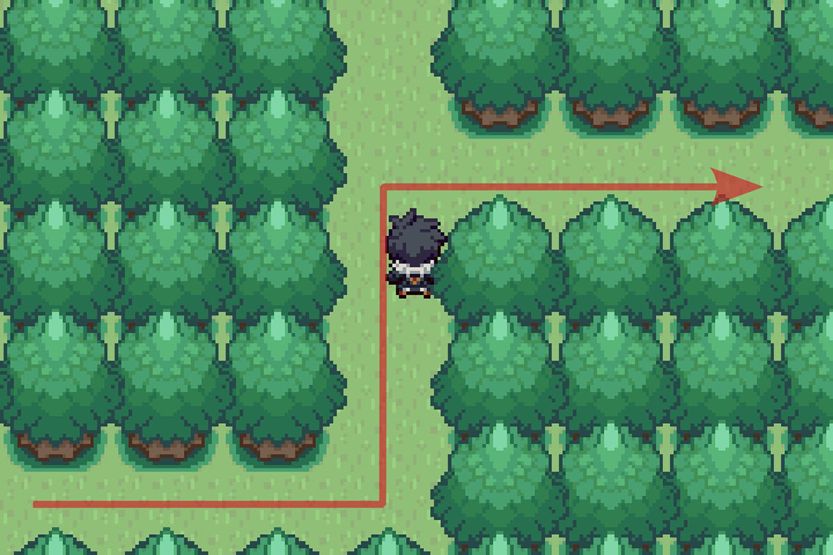 Taking the first turn east to access the hidden area. / Pokémon Unbound