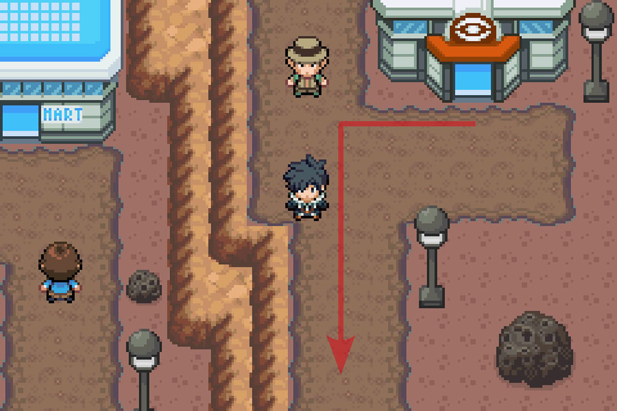 Going south from the Crater Town Pokemon Center. / Pokémon Unbound