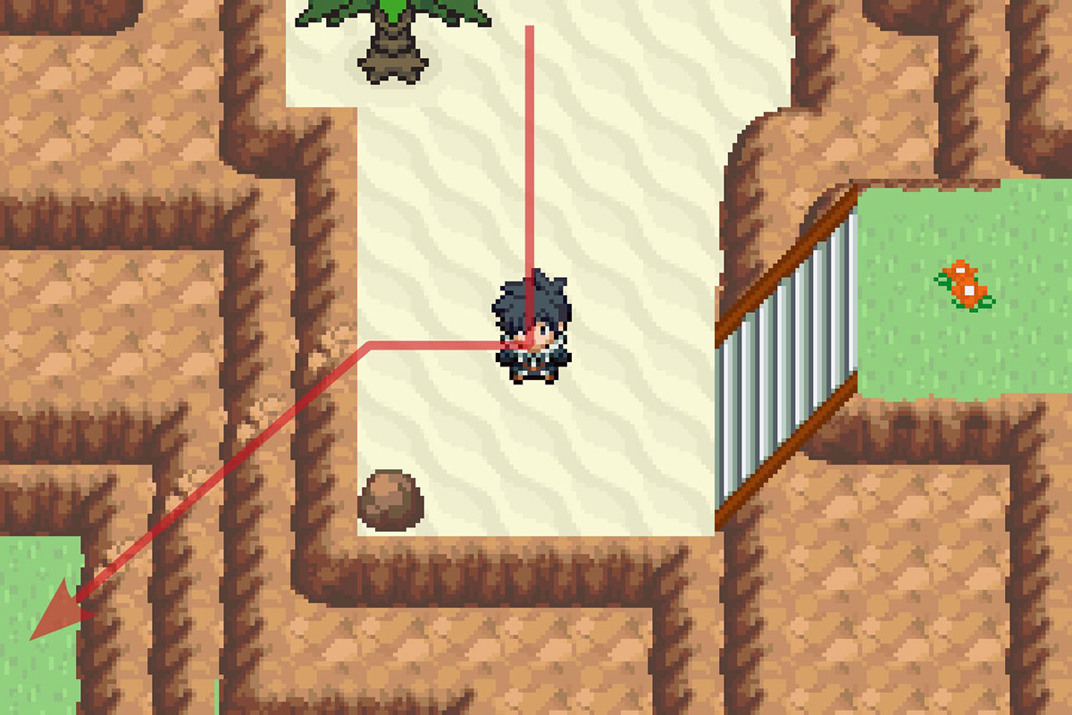 Using Rock Climb to scale the wall down. / Pokémon Unbound
