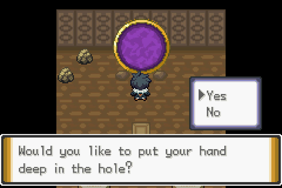 Interacting with the purple portal. / Pokémon Unbound
