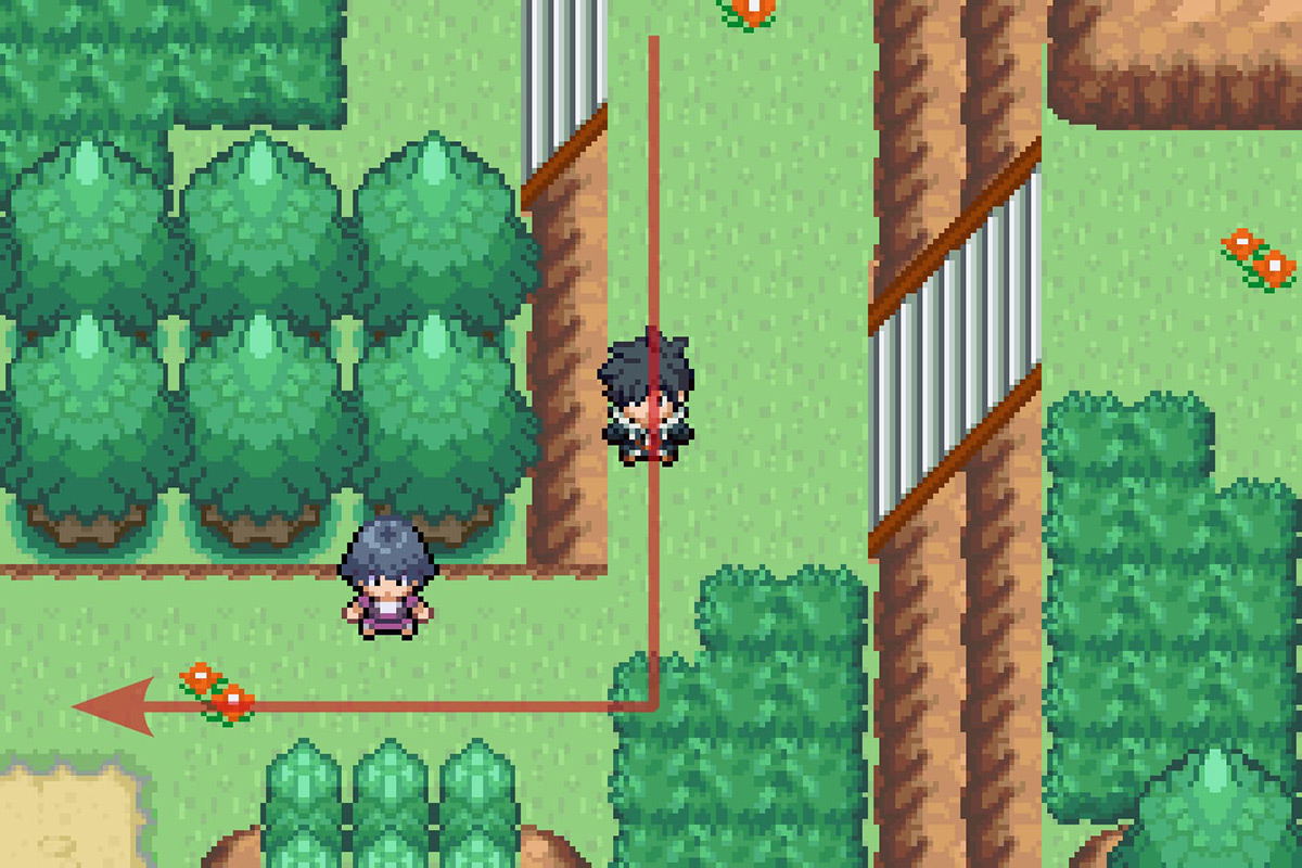 Walking south and then following the path with the Psychic NPC. / Pokémon Unbound