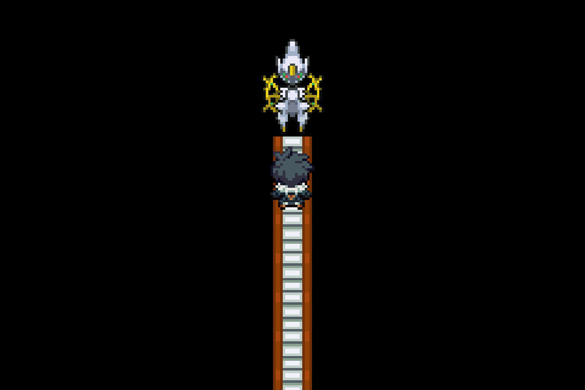 Finding Arceus at the top of the stairs. / Pokémon Unbound