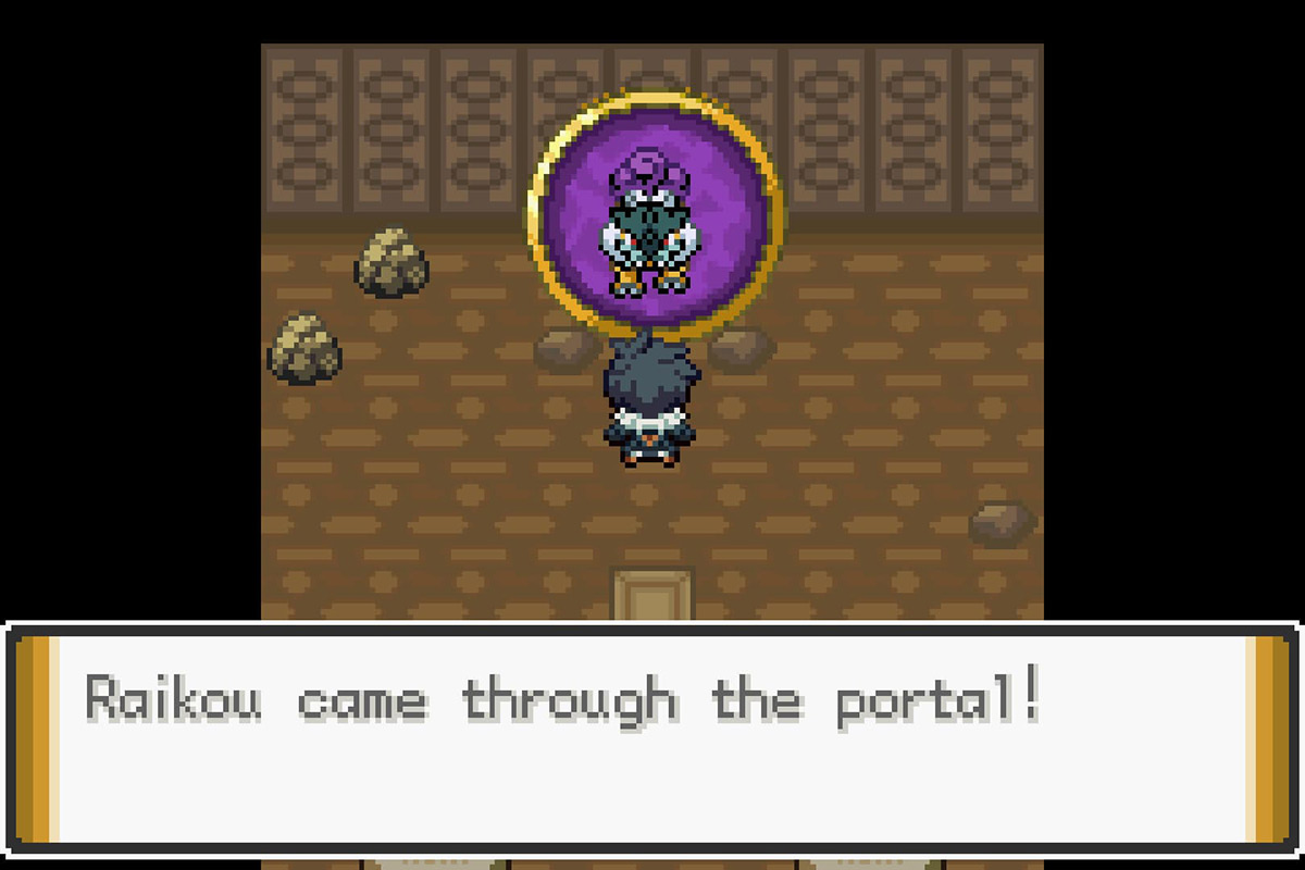 Raikou escaping from the portal. / Pokémon Unbound