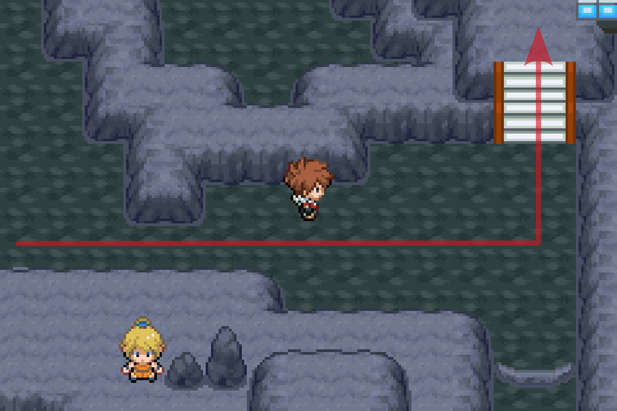 Going up the stairs at the end of the path. / Pokémon Unbound