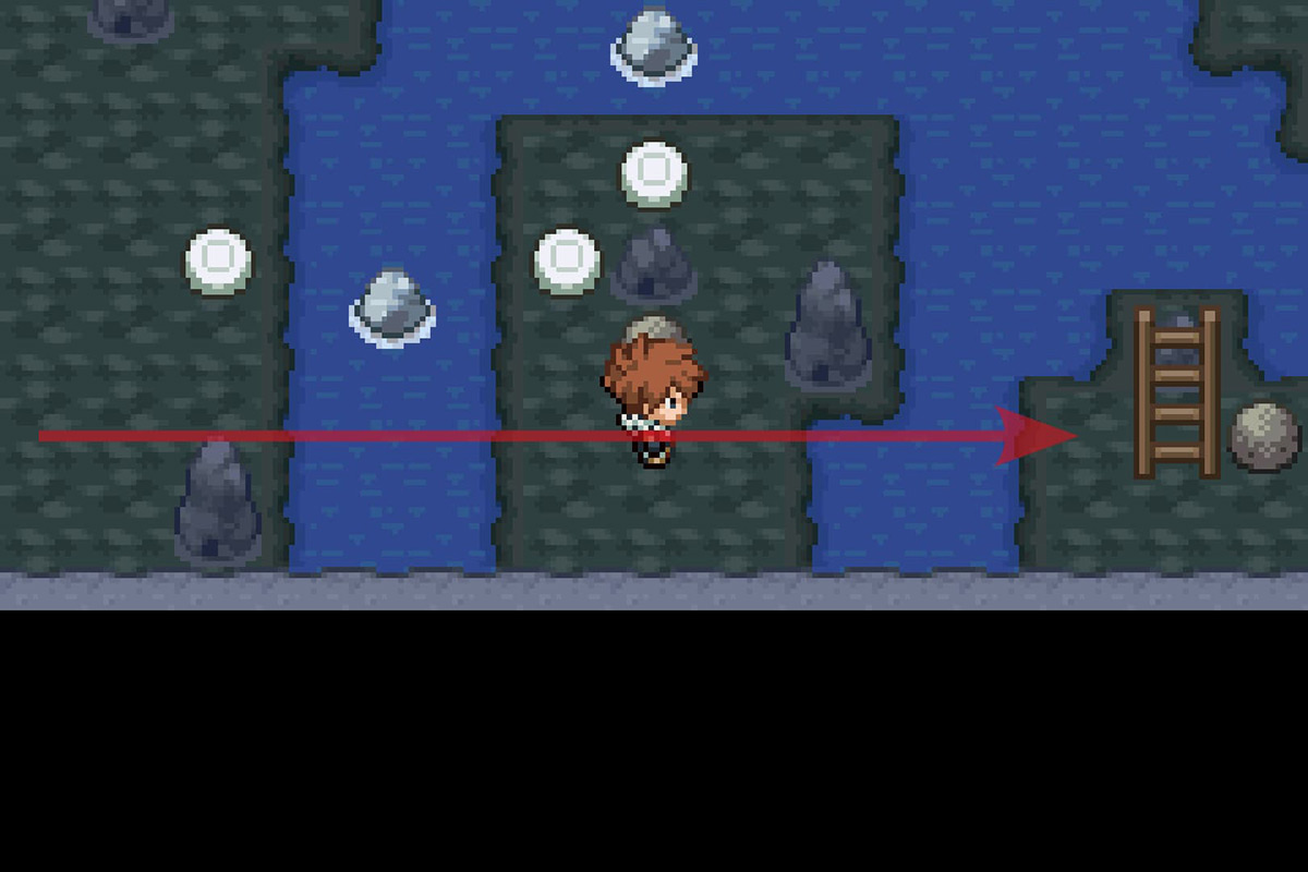 Climbing the ladder at the end of the path east. / Pokémon Unbound