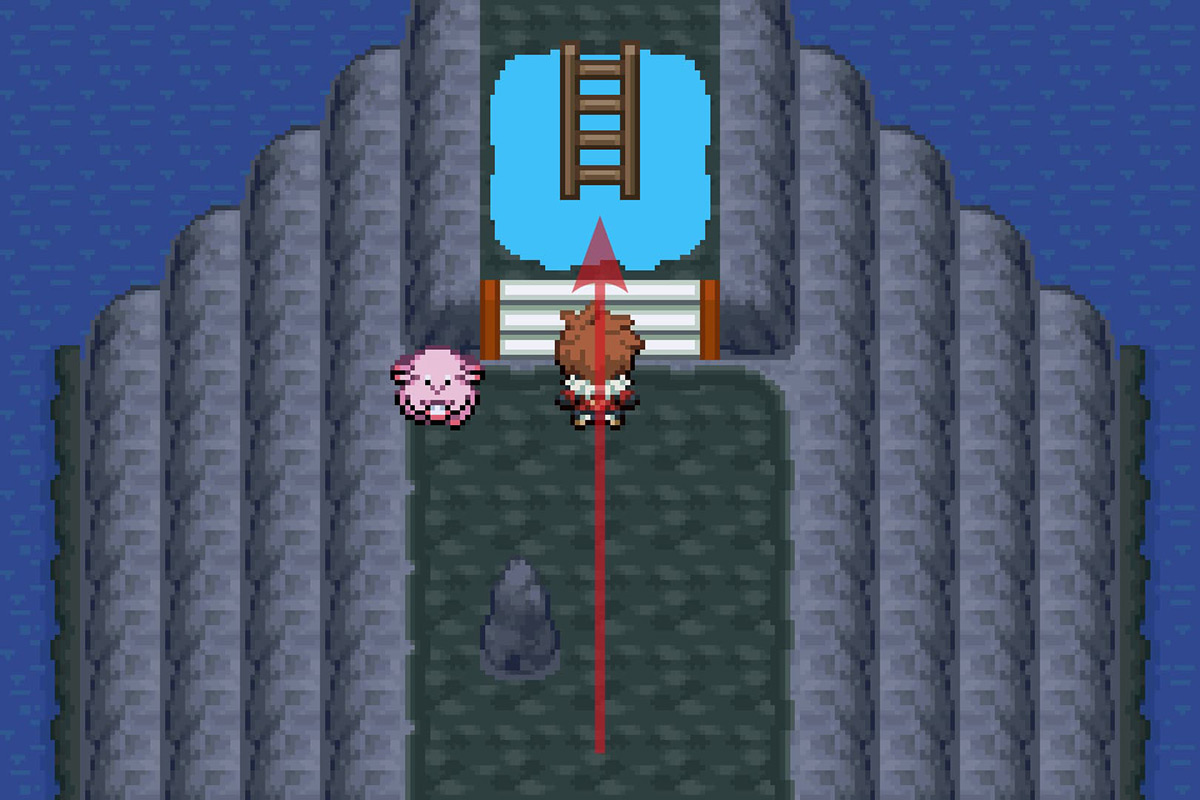 Climbing the ladder at the end of the path. / Pokémon Unbound