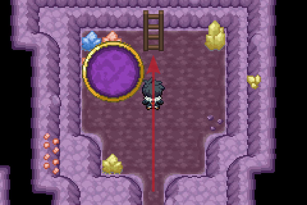 Climbing the ladder at the end of the path. / Pokémon Unbound