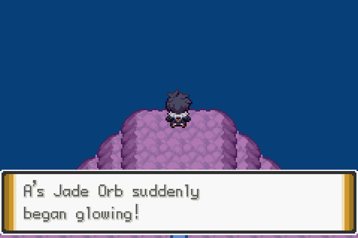 The Jade Orb glowing at the Crystal Peak summit. / Pokémon Unbound