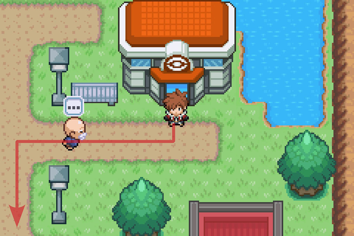 Standing outside of the Epidimy Town Pokémon Center. / Pokémon Unbound