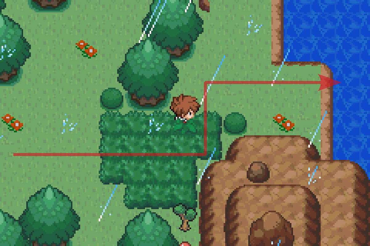 Using Surf to continue east. / Pokémon Unbound