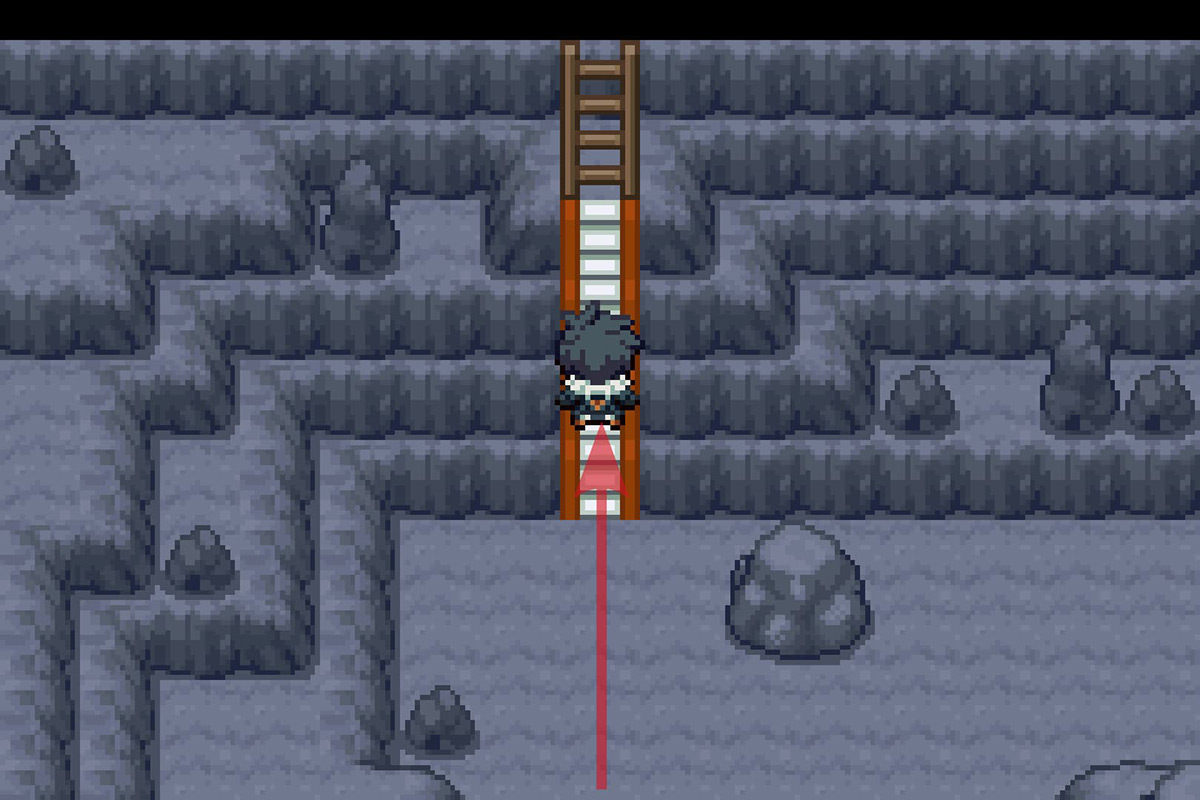 Approaching the ladder on top of the narrow stairs. / Pokémon Unbound