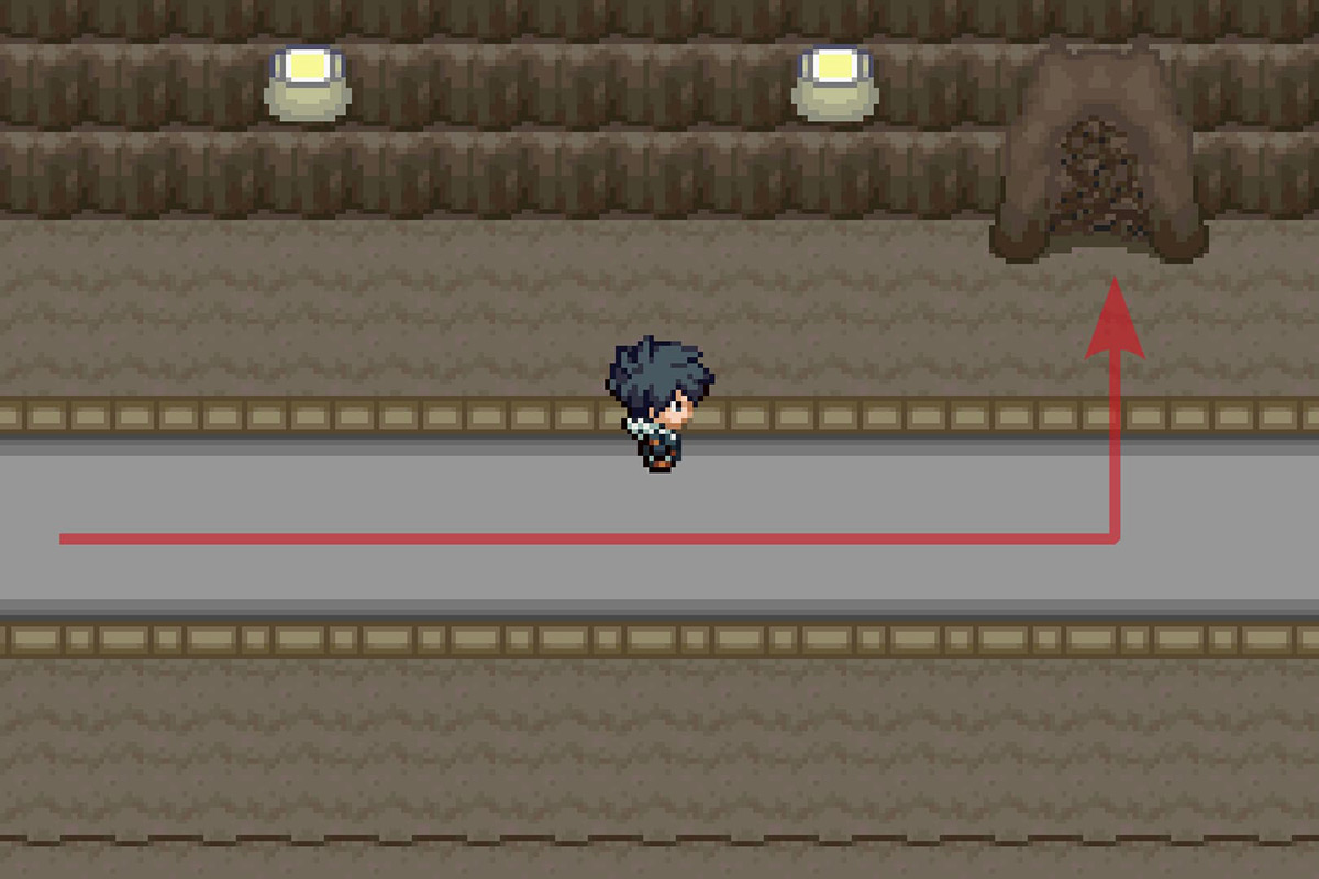 Approaching the weak wall to the north. / Pokémon Unbound