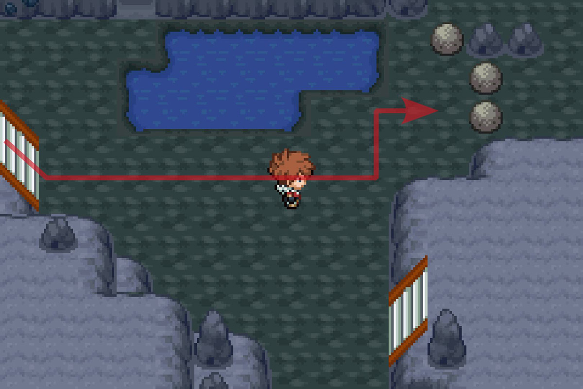 Approaching the movable boulders. / Pokémon Unbound