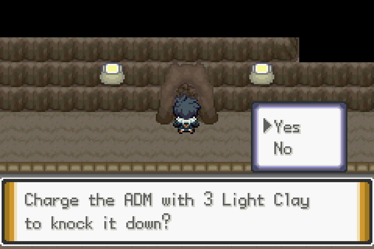Using the ADM to knock the wall down. / Pokémon Unbound