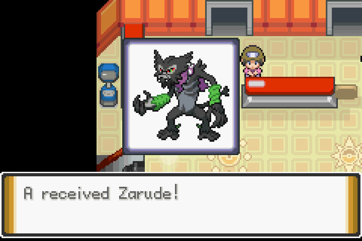 Receiving Zarude through the Mystery Gift. / Pokémon Unbound