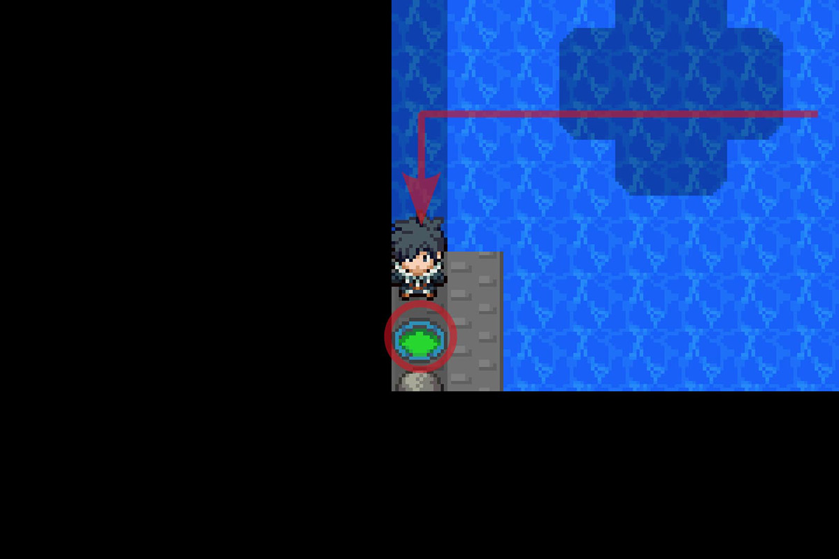 Stepping on the teleportation plate on the southwest platform. / Pokémon Unbound