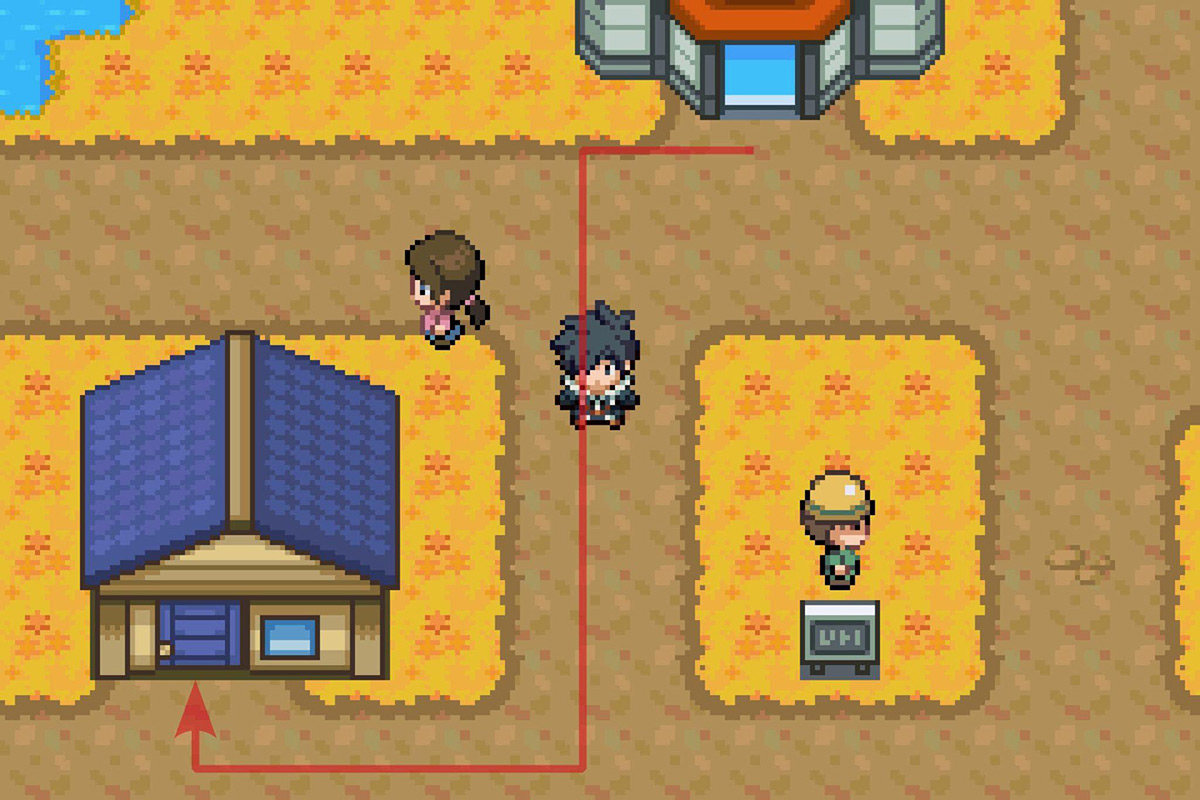 Entering the house southwest of the Tehl Town Pokemon Center. / Pokémon Unbound