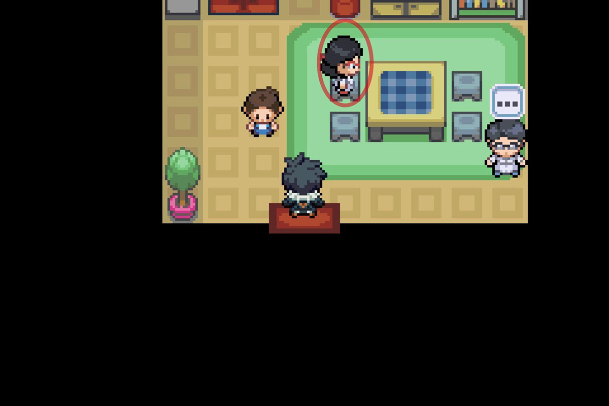 Approaching the female researcher inside the house. / Pokémon Unbound
