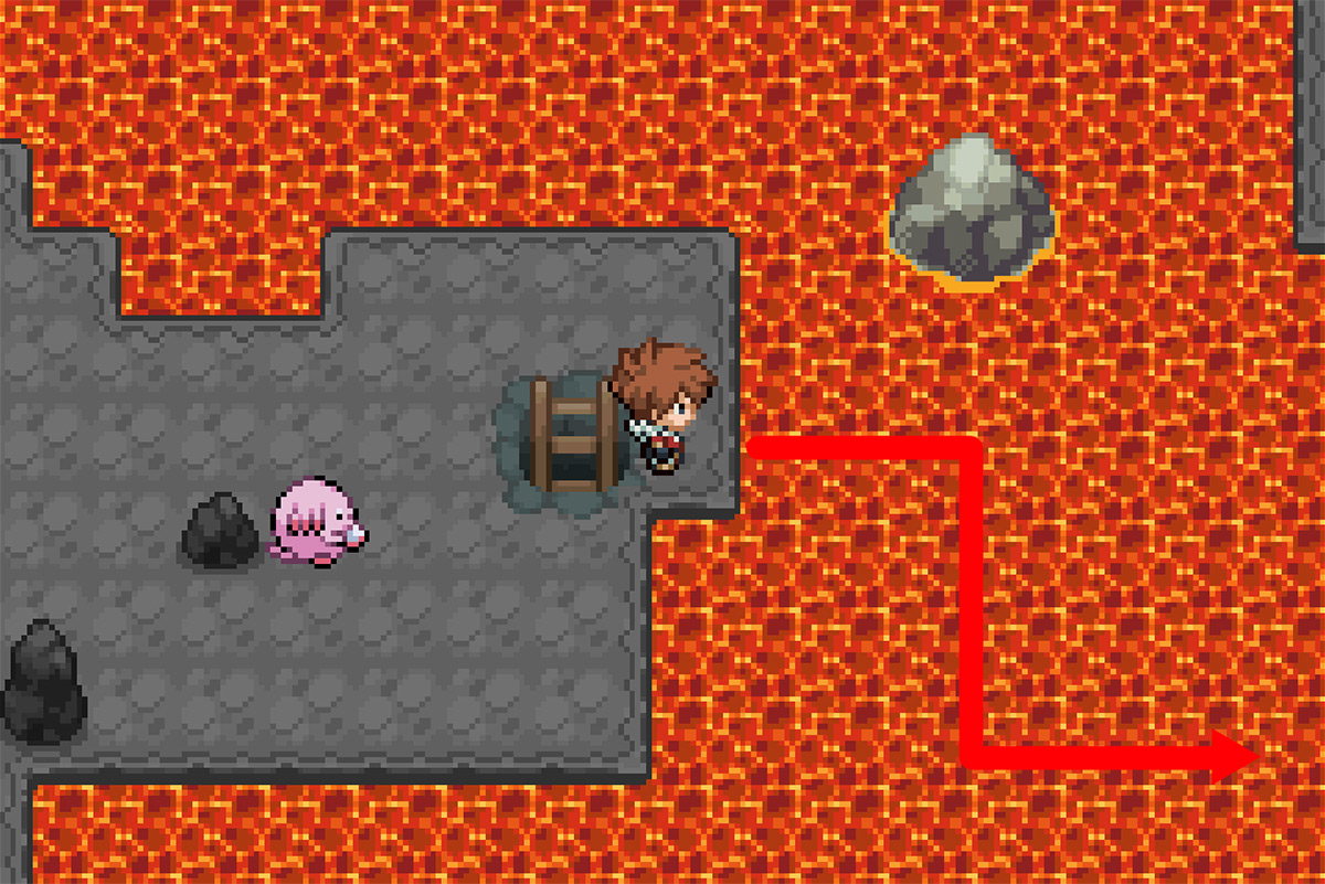 Moving towards the southeastern end of the cave / Pokémon Unbound