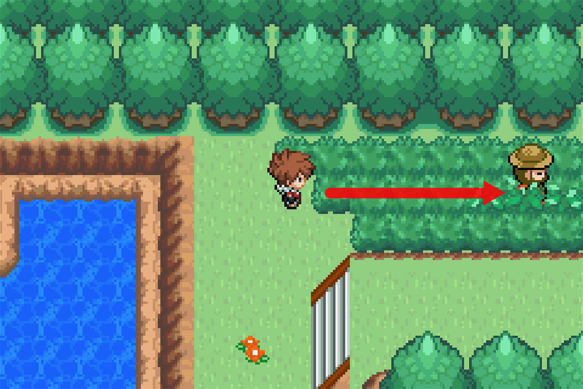 Moving towards the trainer patrolling the area / Pokémon Unbound