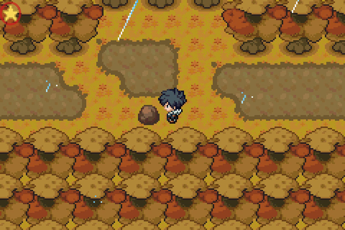 The symbol indicating a hidden item is in front of the character. / Pokémon Unbound