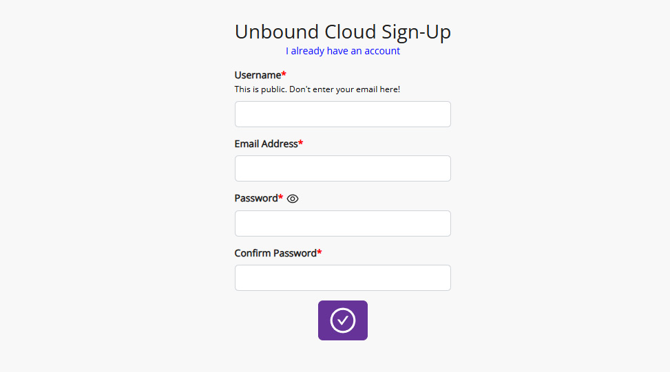 Unbound Cloud website registration page. / Pokémon Unbound