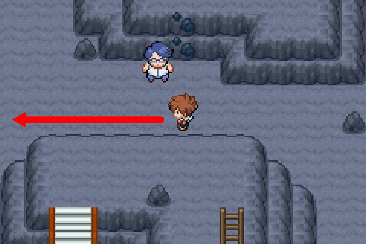 Path leading to ledge past the trainer / Pokémon Unbound