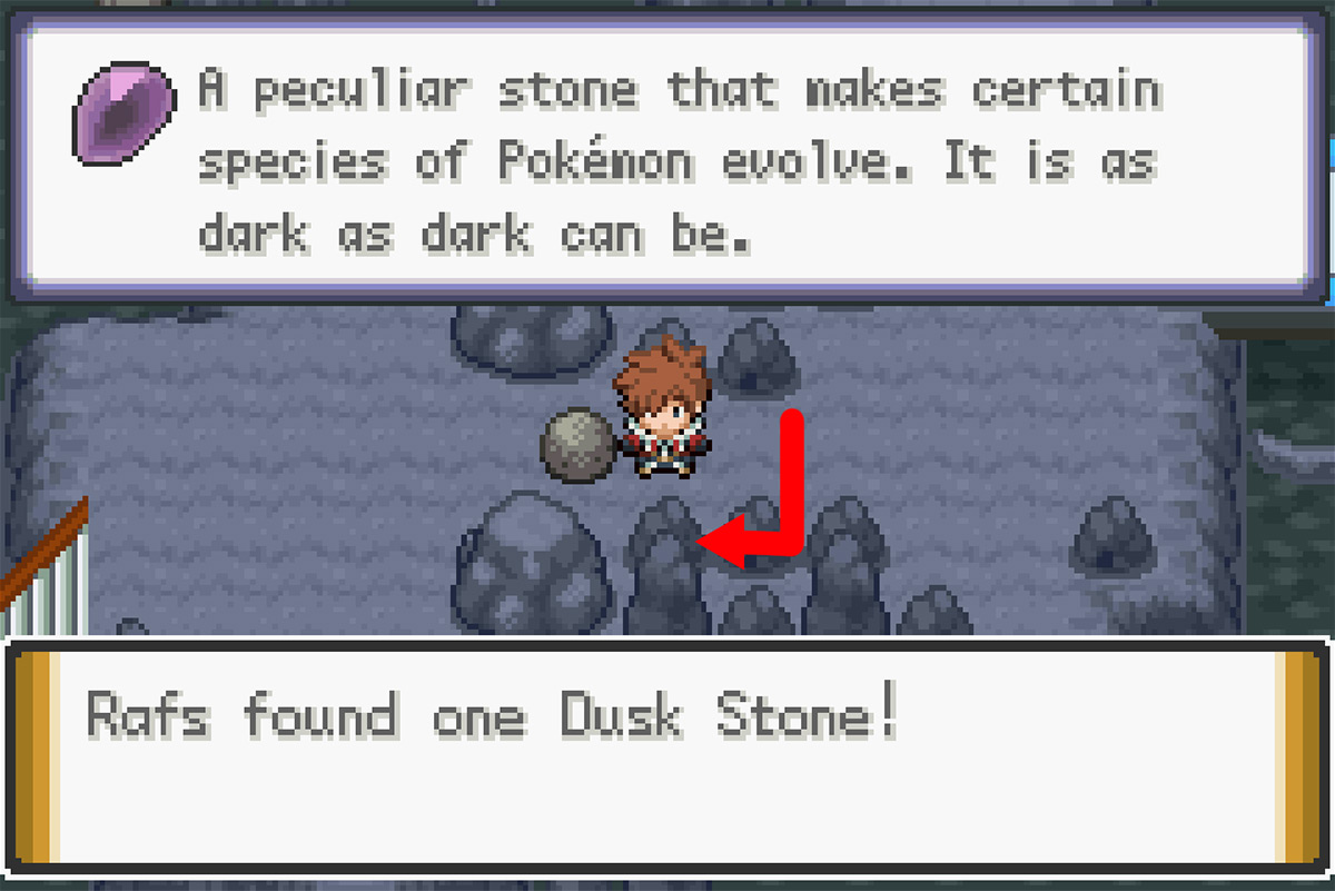 Exact location of Dusk Stone hidden in the rock / Pokémon Unbound