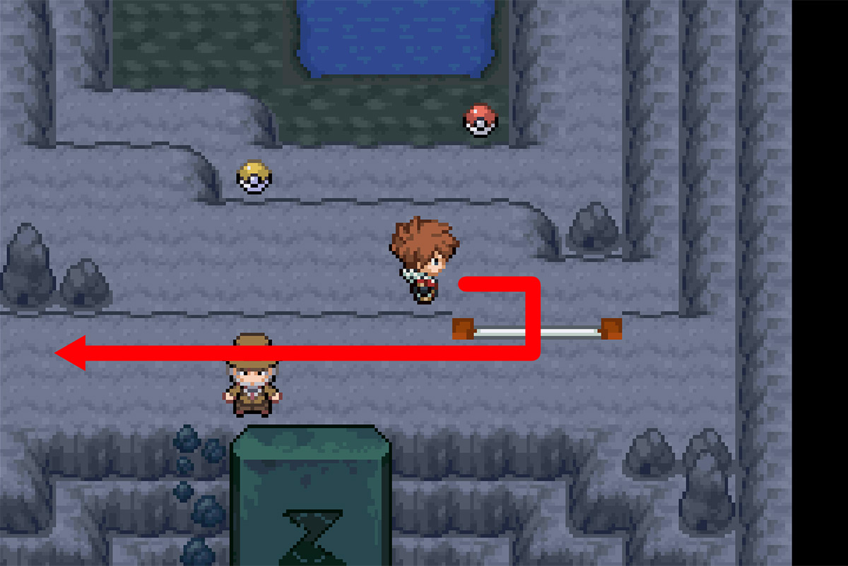 Using the final set of stairs to reach the next area / Pokémon Unbound