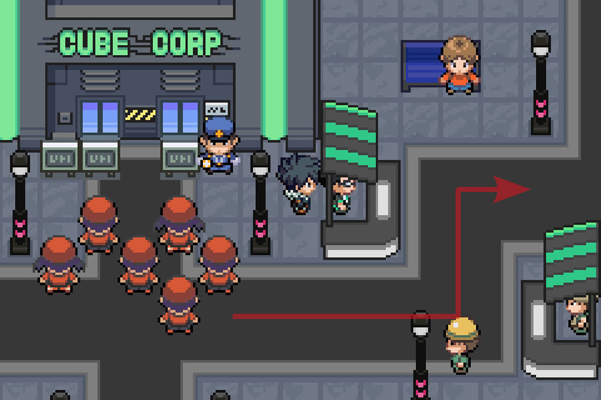 Going east from the Cube Corp building. / Pokémon Unbound