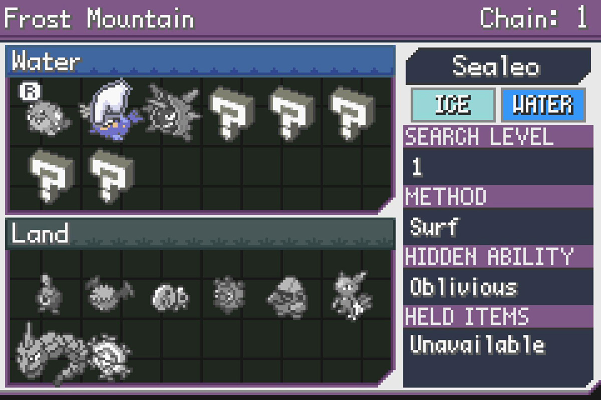 Using the DexNav’s search function. / Pokémon Unbound