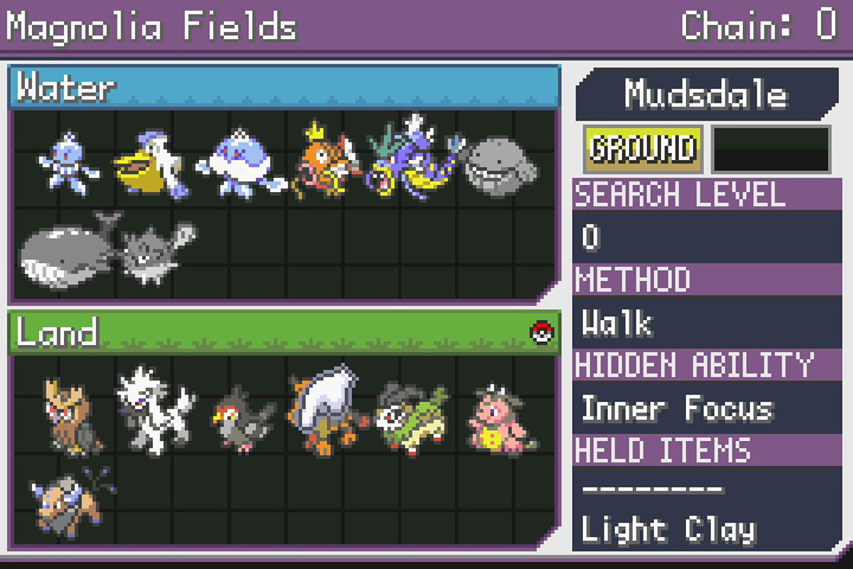 All the given information from the upgraded DexNav. / Pokémon Unbound