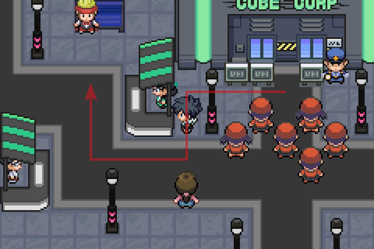 Going northwest from the main Cube Corp. building. / Pokémon Unbound