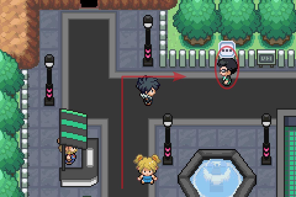 Approaching the NPC with the side mission icon. / Pokémon Unbound
