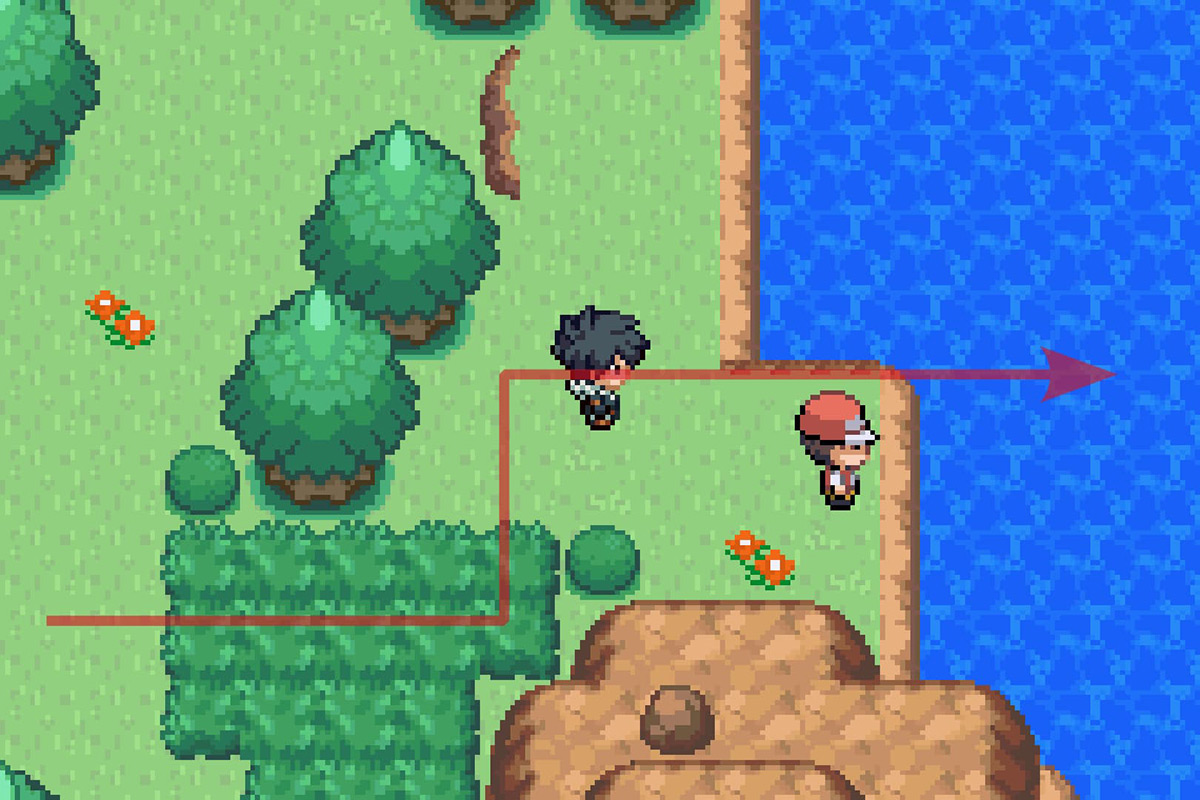 Using Surf to continue east. / Pokémon Unbound