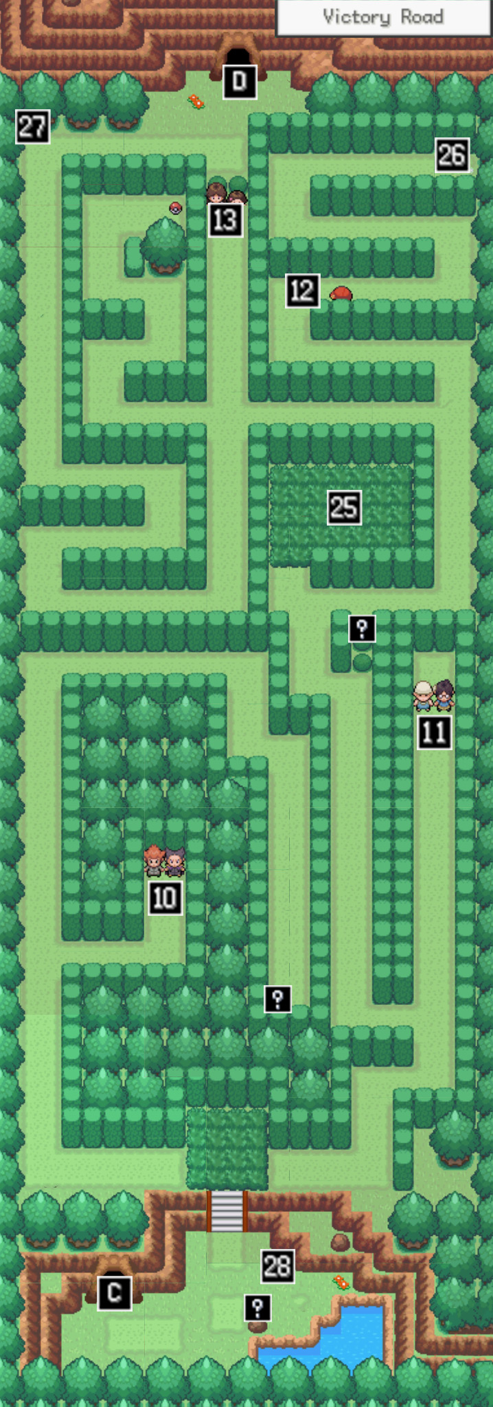 Victory Road 2F hedge maze map